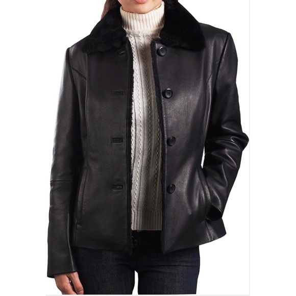 EUC BGSD 100% Lambskin Leather Sheep Shearling Fur Collar Y2K 90’s Black Jacket - Picture 8 of 14